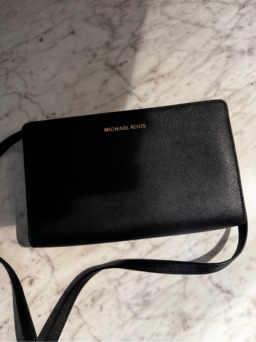 Michael Kors Black Saffiano Crossbody with Gold Logo